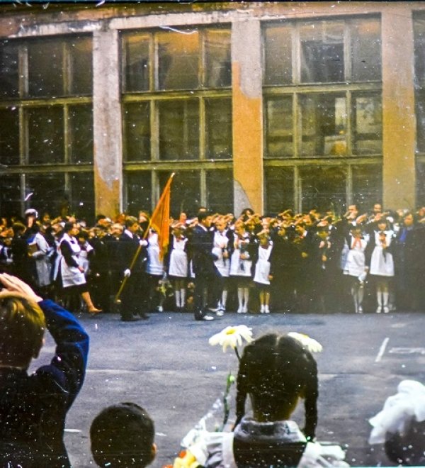 Vintage photo of a Soviet school holiday scene in Leningrad, USSR. Source: Shutterstock.