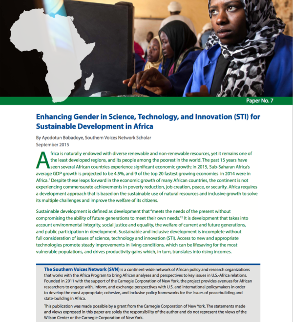 Enhancing Gender in Science, Technology, and Innovation (STI) for Sustainable Development in Africa