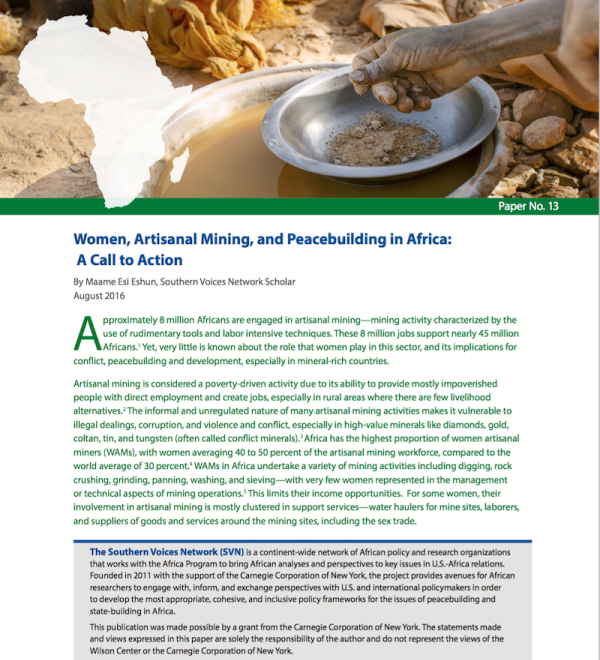 Women, Artisanal Mining, and Peacebuilding in Africa: A Call to Action