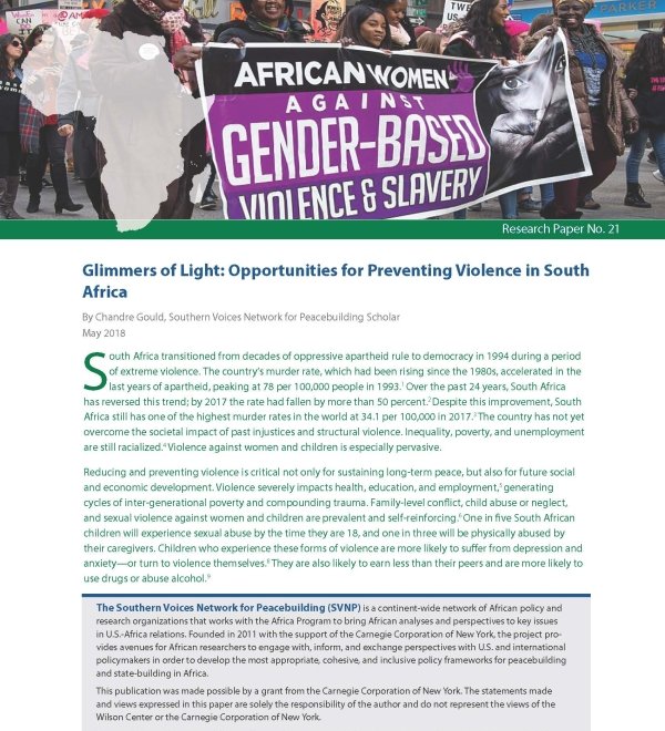Glimmers of Light: Opportunities for Preventing Violence in South Africa