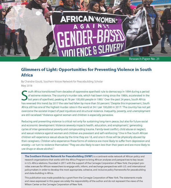 Glimmers of Light: Opportunities for Preventing Violence in South Africa