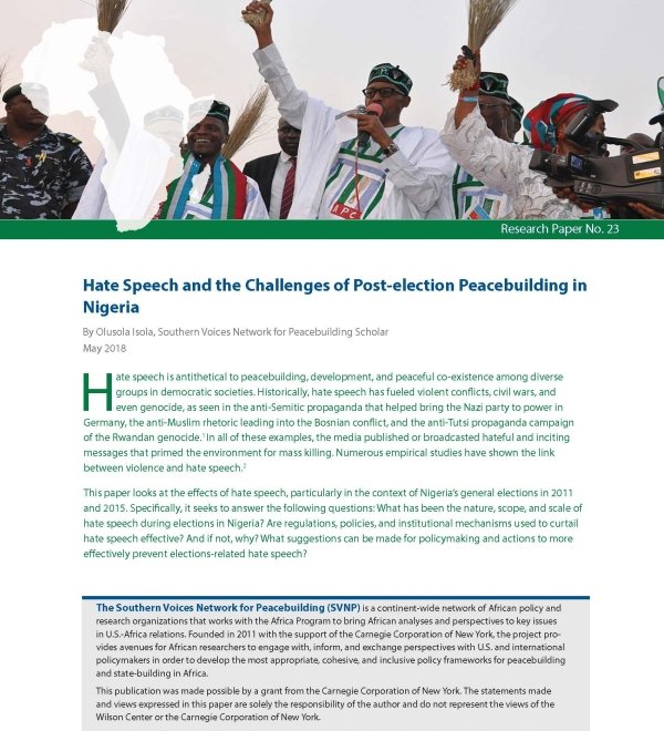 Hate Speech and the Challenges of Post-Election Peacebuilding in Nigeria