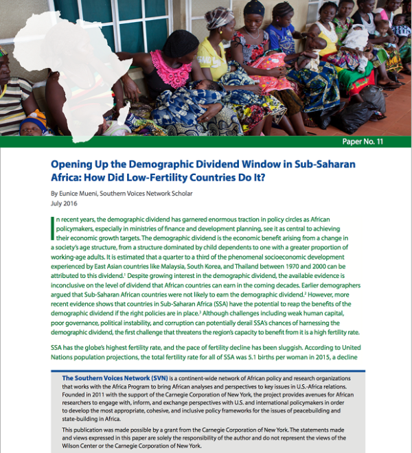 Opening Up the Demographic Dividend Window in Sub-Saharan Africa: How Did Low-Fertility Countries Do It?