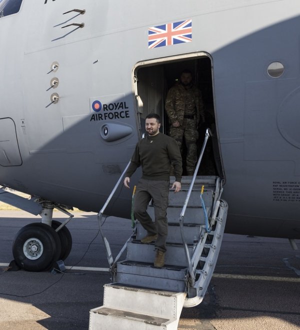 President of Ukraine Volodymyr Zelenskyy arriving in the UK, February 2023