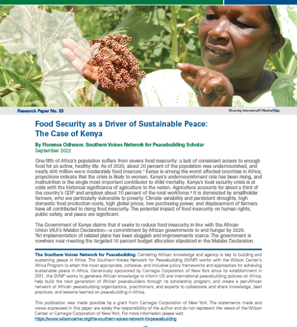 Food Security as a Driver of Sustainable Peace:  The Case of Kenya Publication Cover