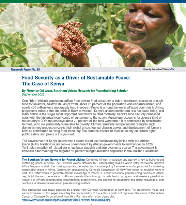 Food Security as a Driver of Sustainable Peace: The Case of Kenya Publication Cover