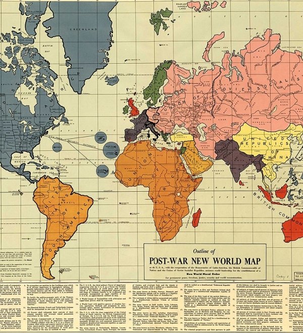 Map with inscription "Post-War New World Map"