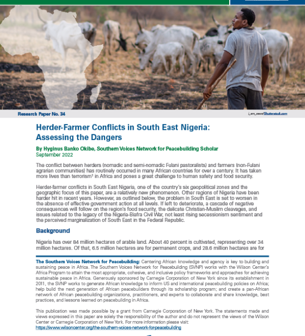 Herder-Farmer Conflicts in South East Nigeria: Assessing the Dangers Publication Cover