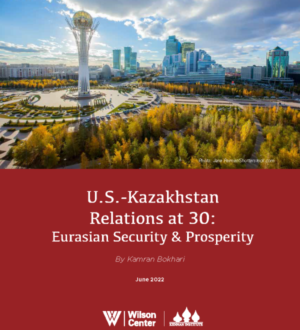 Cover of Kennan Institute report U.S.-Kazakhstan Relations at 30: Eurasian Security & Prosperity