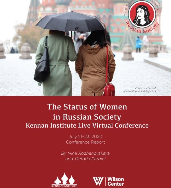 Cover Image of Report on the Status of Women in Russia with two women standing under an umbrella