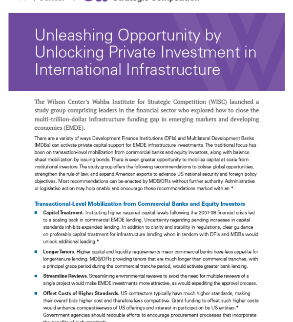 Publication: Unleashing Opportunity by Unlocking Private Investment in International Infrastructure