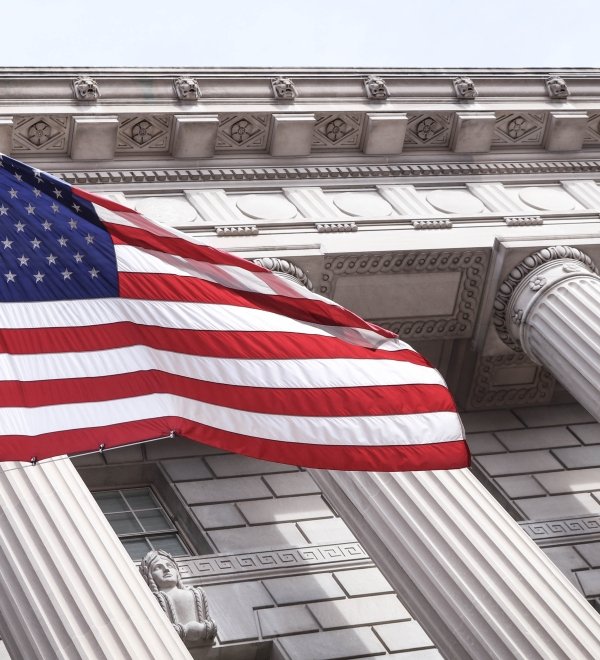 U.S. Flag in front of Department of Commerce, Washington, D.C.