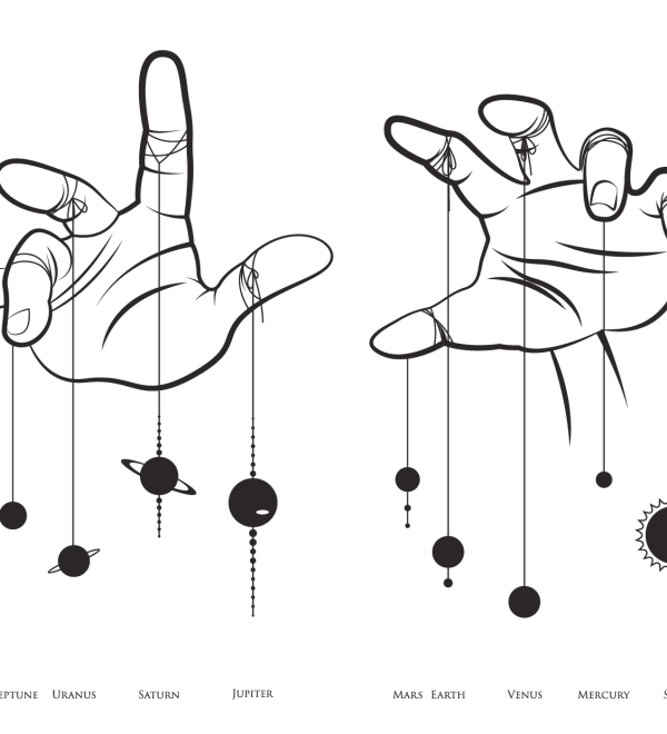 Hands With Puppet Strings Holding planets