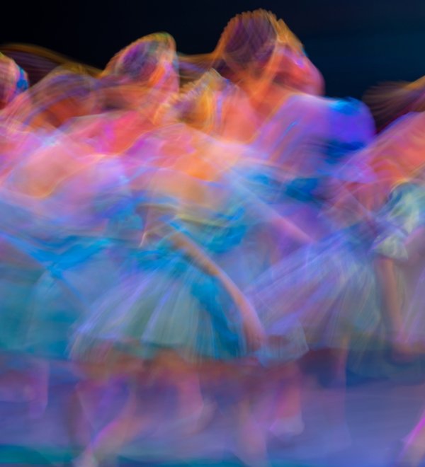 Long exposure photo of ballet dancers moving