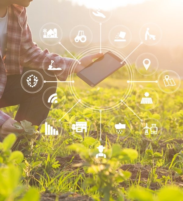 Man in field with sensors