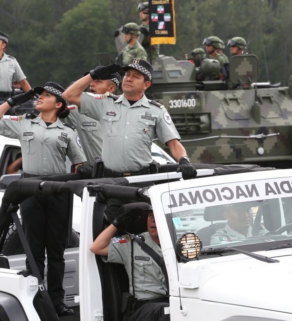 Elements of the National Guard of Mexico rehearse for the parade commemorating the day of the independence of Mexico.