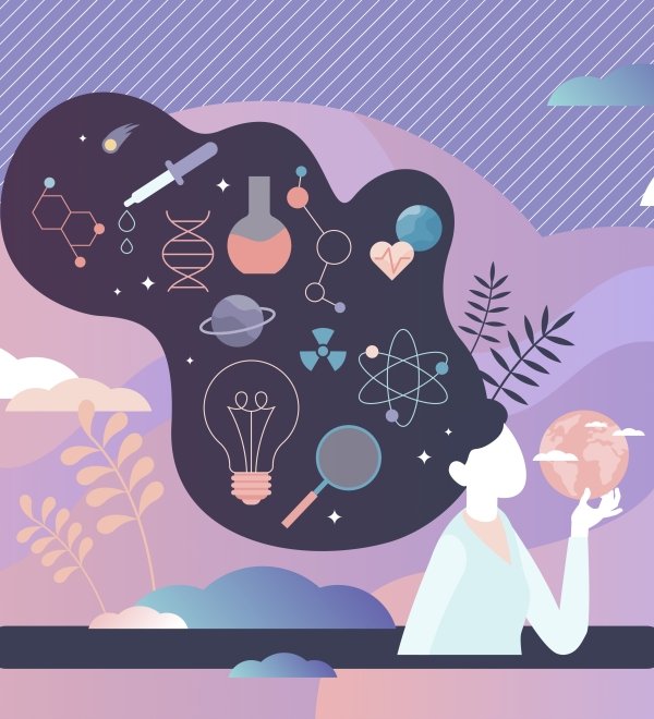Vector image highlighting women's interest in science and technology