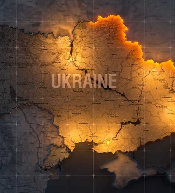 Military conflict between Ukraine and Russia. Concept map of war. cartography design. 3d render