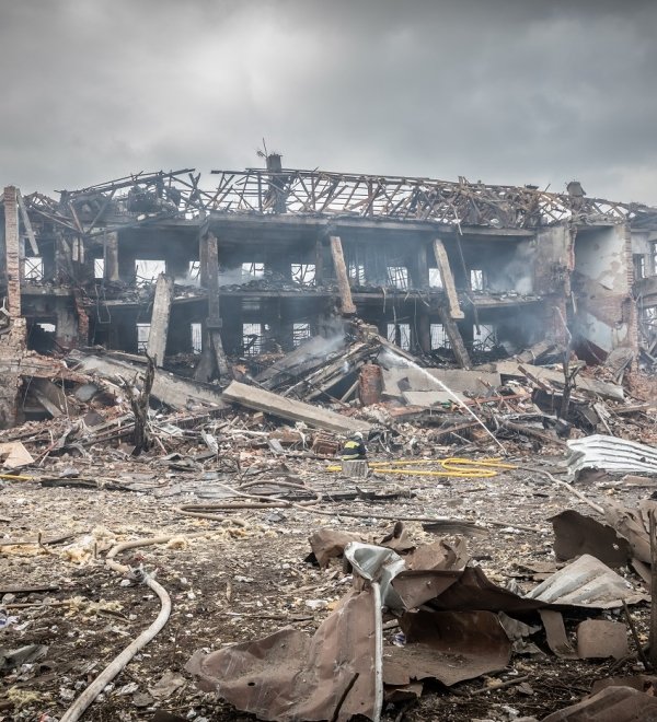 A bombed building in Dnipro, Ukraine, Mar 11, 2022