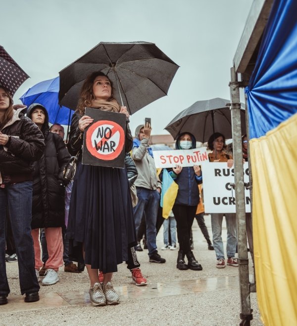 Zhanna Nemtsova appears at a protest in support of Ukraine against Russian invasion in March 2022