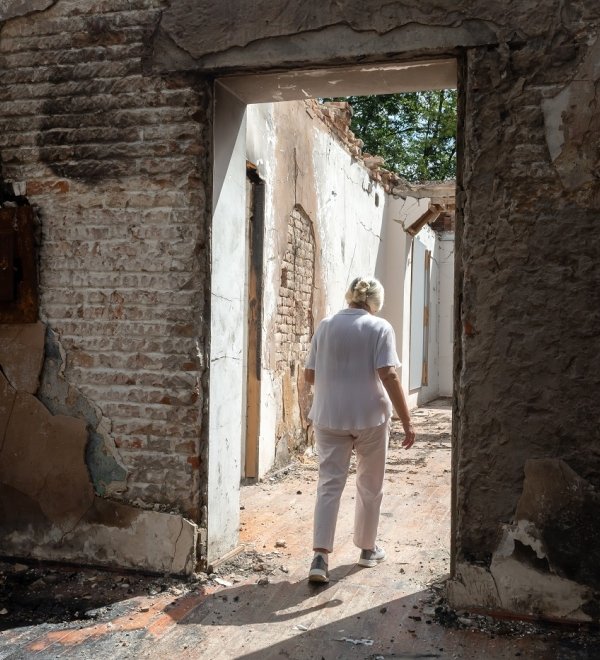 Completely destroyed building of the museum of Ukrainian philosopher Hryhoriy Skovoroda in Kharkiv