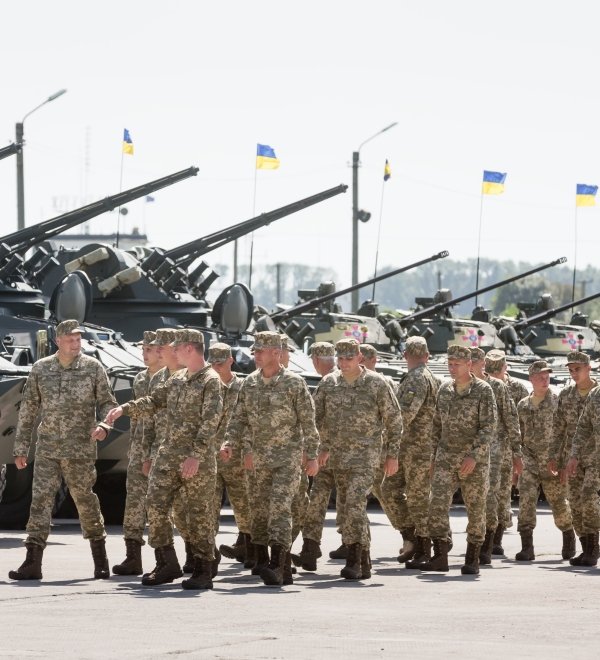 KHARKIV REG., UKRAINE - Aug 23, 2015: Weaponry and military equipment of the armed forces of Ukraine before being sent to the war zone in eastern Ukraine