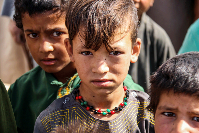 Kabul, Afghanistan, August 1 2021, refugee children after the collapse of the country in August 2021 by the Taliban in the North of the country