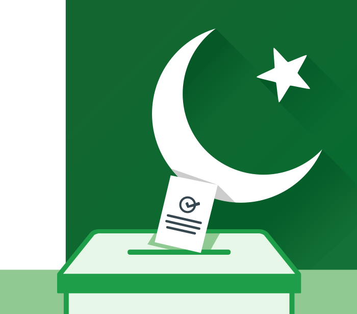 Pakistan flag in front of ballot box. graphic