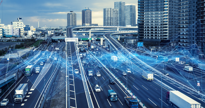 Technology of transportation concept. Traffic control systems. Internet of Things. Mobility as a service.
