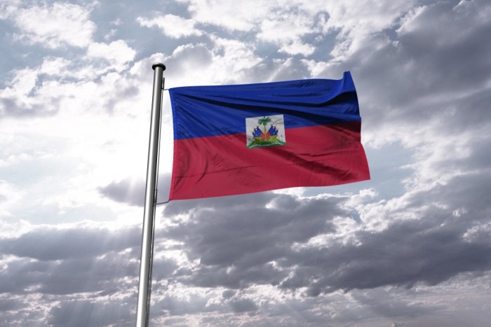 Haitian Flag Over Cloudy Sky