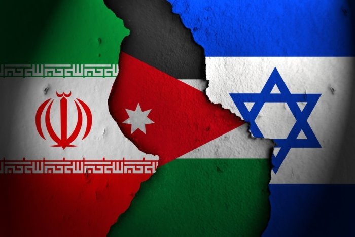 Jordanian flag between Iranian and Israeli
