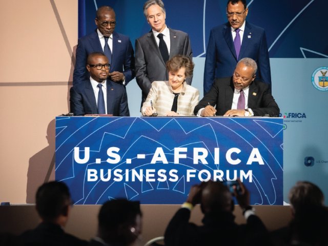 Secretary of State Antony J. Blinken participates in a Millennium Challenge Corporation regional compact signing ceremony with Beninese President Patrice Talon and Nigerien President Mohamed Bazoum in Washington, D.C. on December 14, 2022.