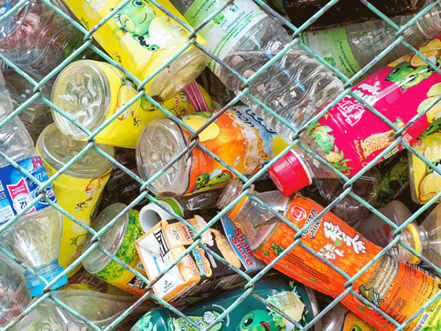  Plastic bottles behind a fence