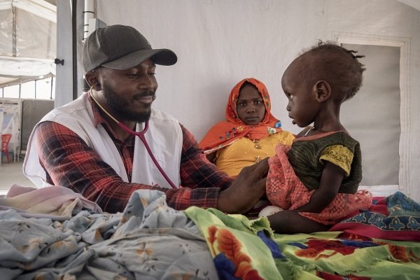 Sudanese Children suffering from malnutrition are treated at an MSF clinic in Metche Camp, Chad, near the Sudanese border, on April 6, 2024. 