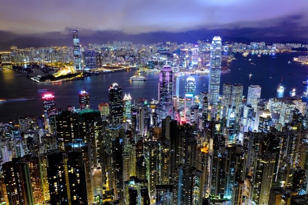 The Hong Kong skyline at night