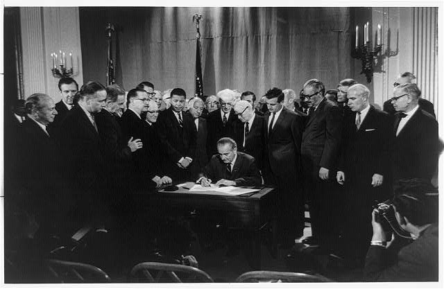 President Lyndon B Johnson signing the Civil Rights Bill, April 11, 1968