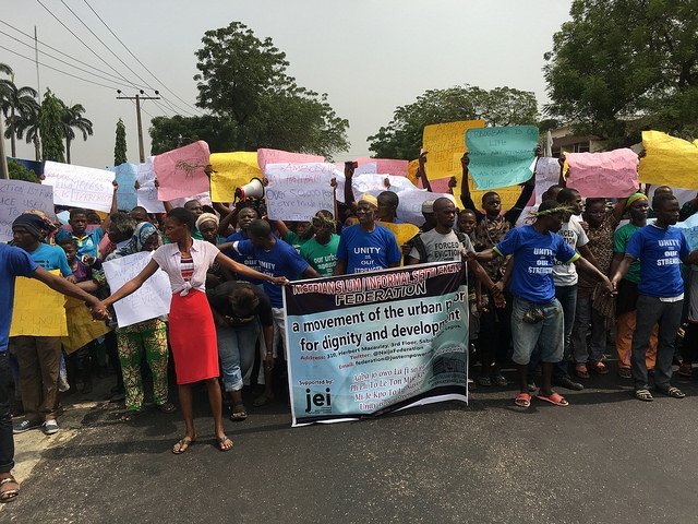 A protest about informal settlement rights in Lagos, one example of the country's many civil society actions. Photo by Andrew Maki, via Flickr. Creative Commons.