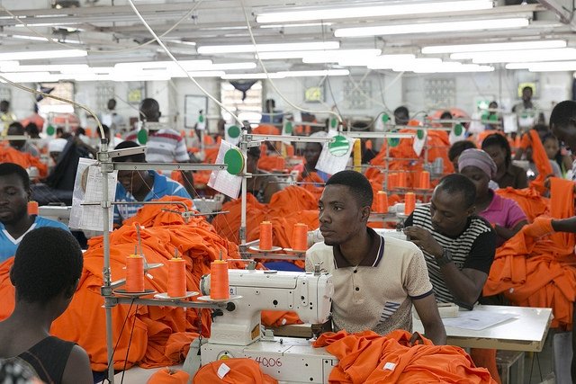 Garment workers at a factory in Ghana. The third 