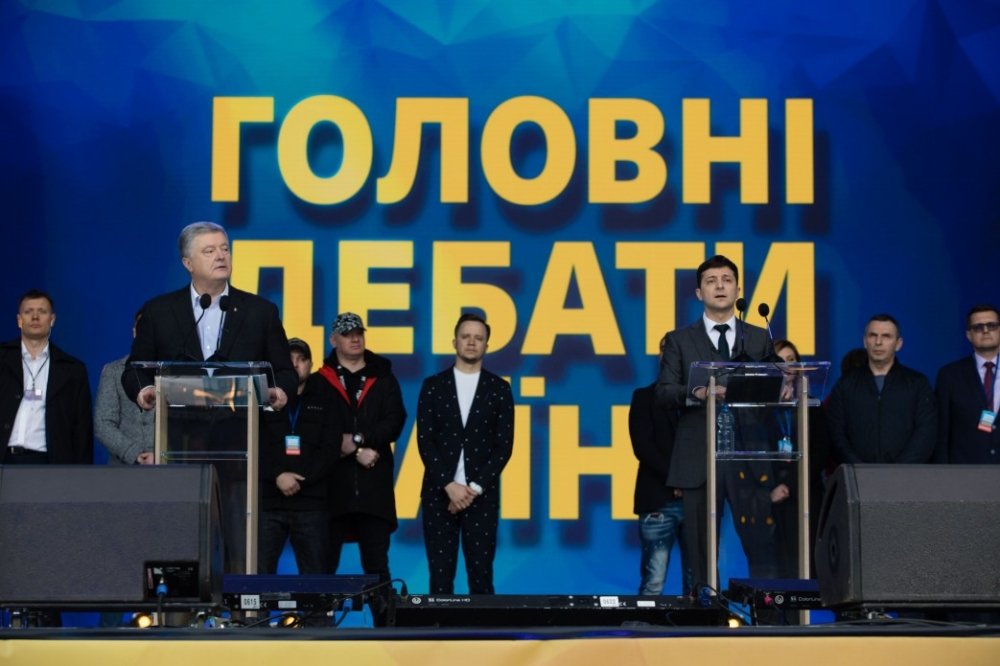 Photo of President Petro Poroshenko and President-elect Volodomyr Zelenskiy during the presidential debates. Source: president.gov.ua