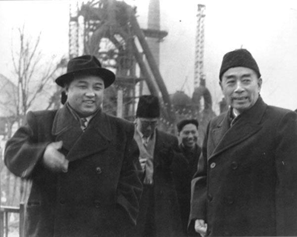 North Korean leader Kim Il Sung alongside Chinese Premier Zhou Enlai, 1958