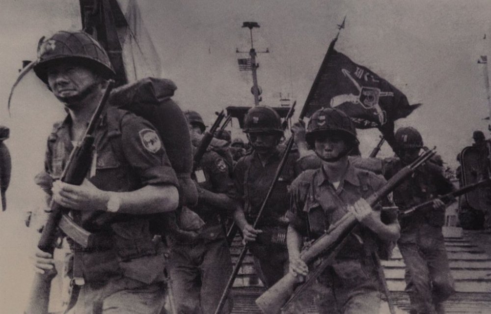 South Korean troops, pictured here landing in Vietnam, were the target of North Korean psychological warfare operations carried out in South Vietnam.