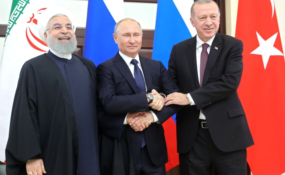 Russian President Vladimir Putin with Iranian President Hassan Rouhani (left) and Turkish President Recep Tayyip Erdogan. Source: Kremlin.ru