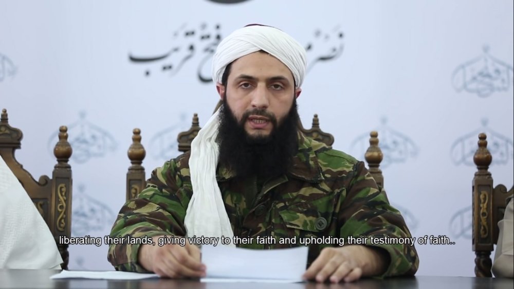 Jabhat Fateh al-Sham leader Muhammad al-Julani. Image from 2016 video by Jabhat Fateh al-Sham.