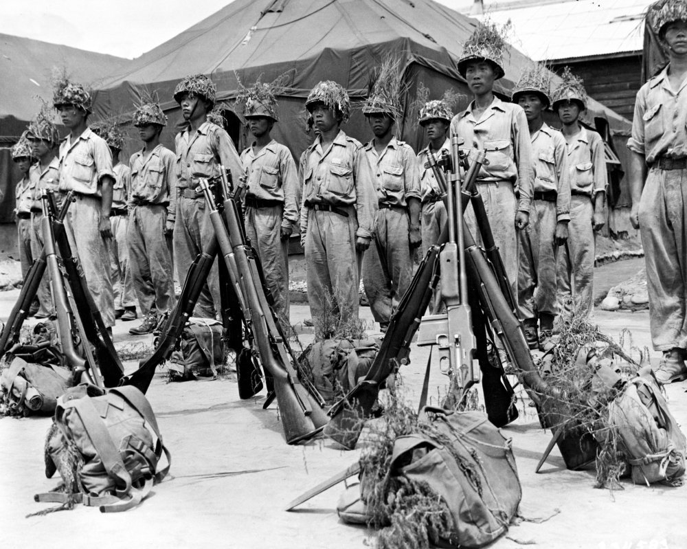 Soldiers of the Republic of Korea during an inspection, 1950