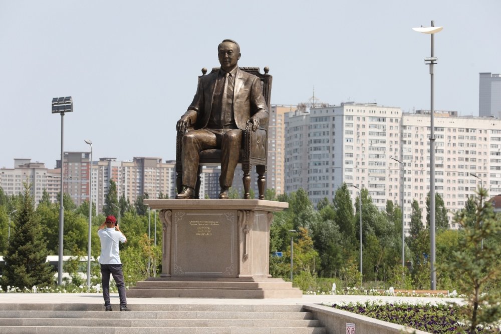 A monument to former Kazakh President Nursultan Nazarbayev