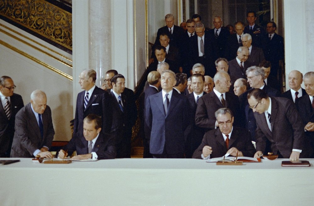 President Richard Nixon and General Secretary Leonid Brezhnev Signing the Anti-Ballistic Missile (ABM) Treaty and Interim Strategic Arms Limitations Talks (SALT) Agreement