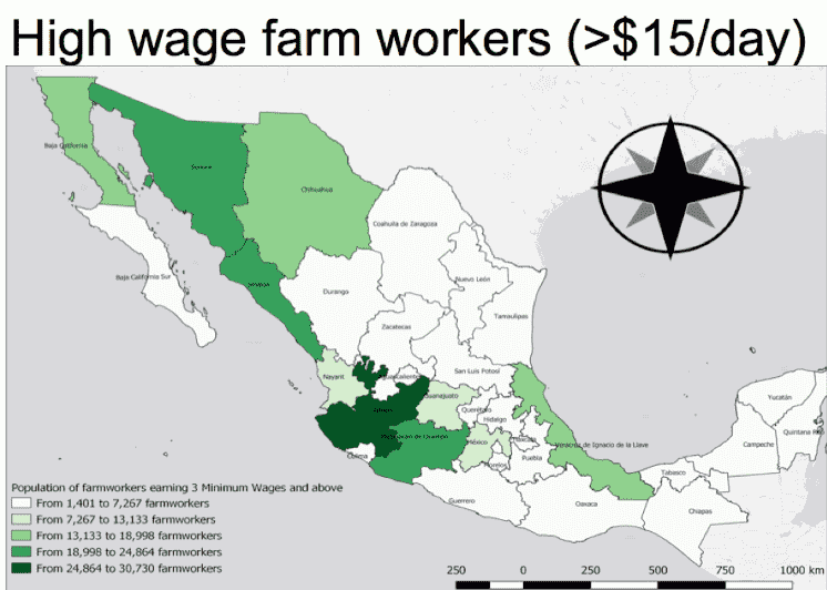 High wage farm workers (>$15/day)
