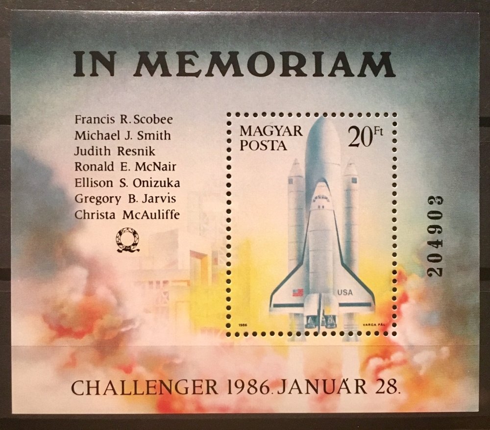 Hungarian stamp commemorating the Space Shuttle Challenger disaster