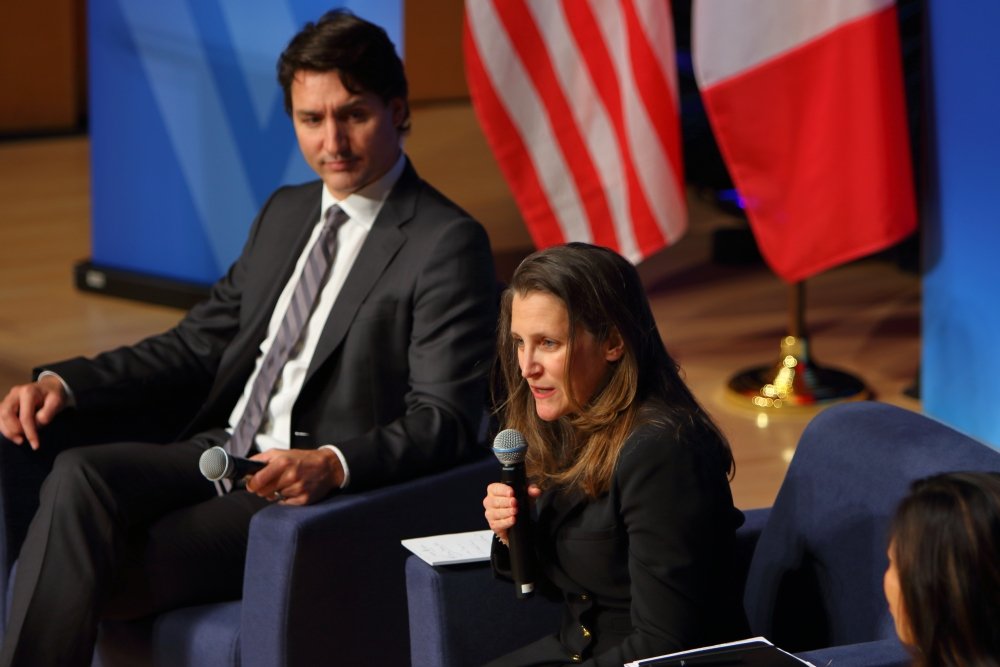 Deputy PM Chrystia Freeland answers a question