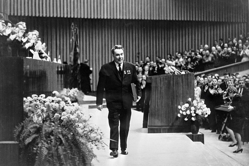 Secretary general of the CPSU Central Committee Leonid Brezhnev after speaking at the VLKSM Central Committee plenary session.